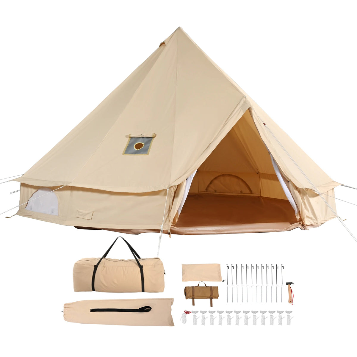 SucceBuy Four Season Canvas Bell Tent With Stove Ventilation