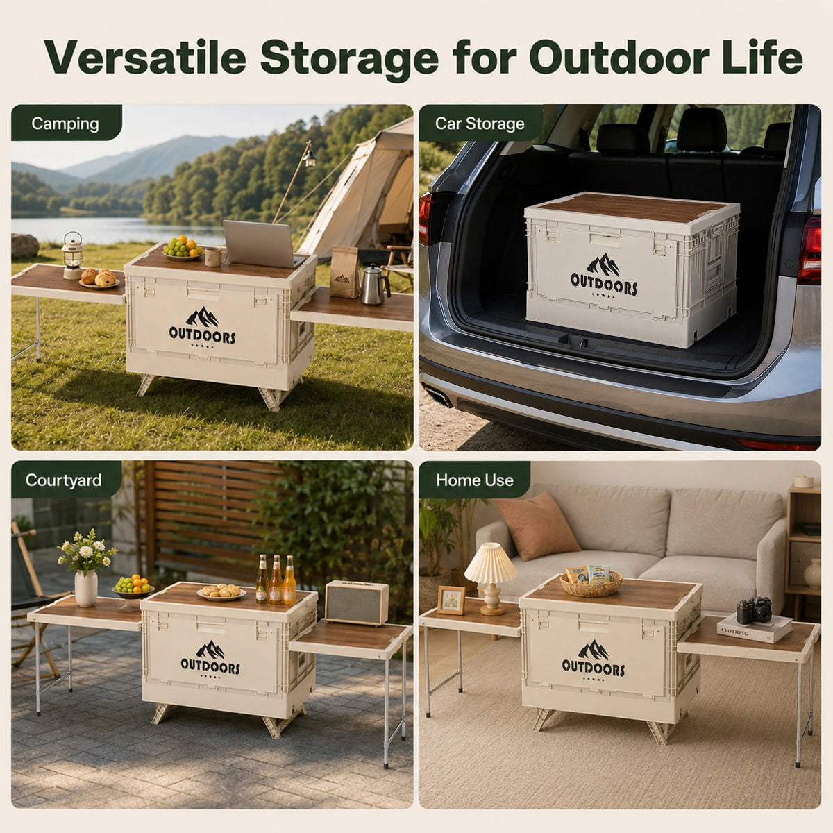 Portable Folding Camping Table With Built In Storage Box