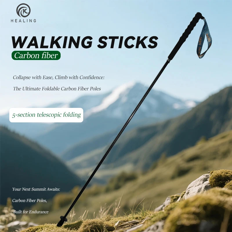 OKHEALING Pure Carbon Fiber Hiking Sticks 2 Pack Telescopic Poles