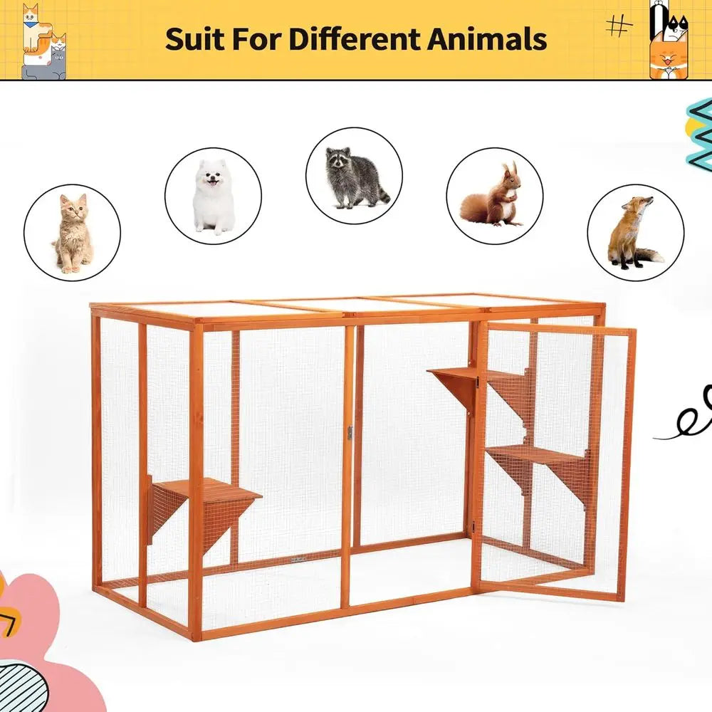 Outdoor Cat Enclosure With Waterproof Roof and Multi Level Design
