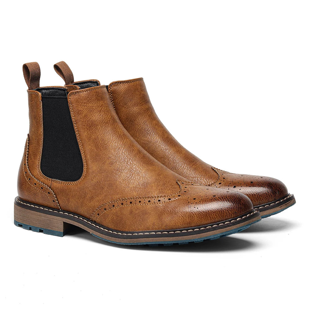 Hecrafted Men's Classic Leather Boots With Zipper Ankle