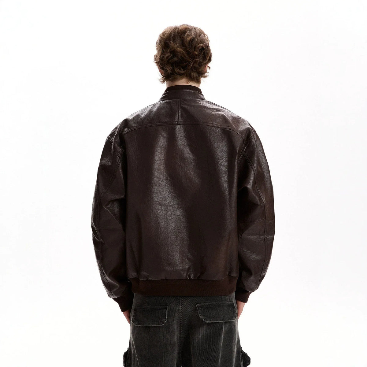 Mens Retro Textured PU Leather Windproof Motorcycle Jacket