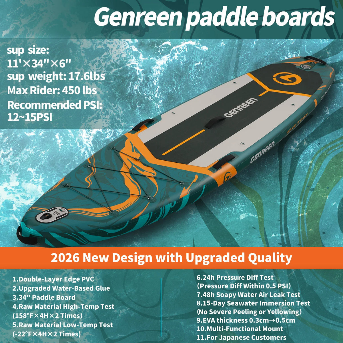 Quashley Inflatable Stand Up Paddleboard With Multi Person Capacity