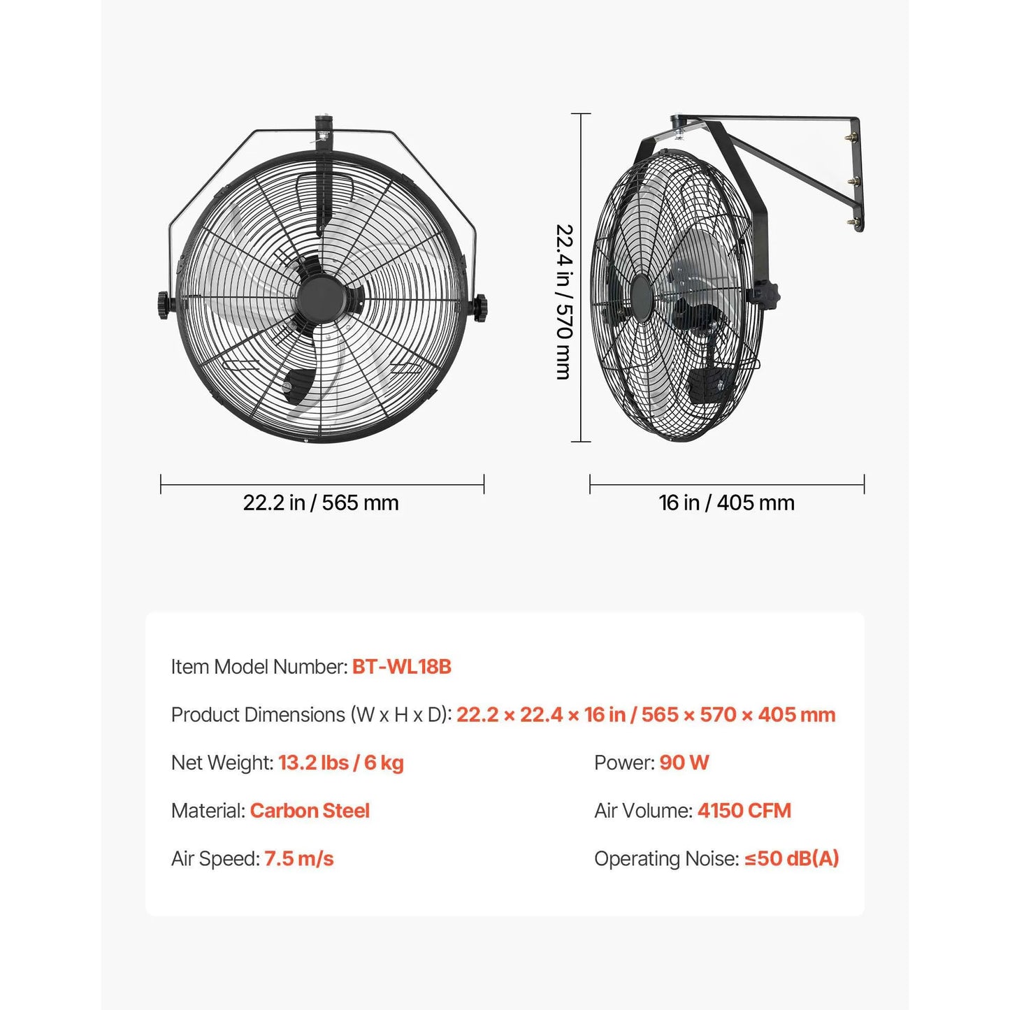 SucceBuy Wall Mount Fan 3 Speed Adjustable Rotation Industrial Workshop