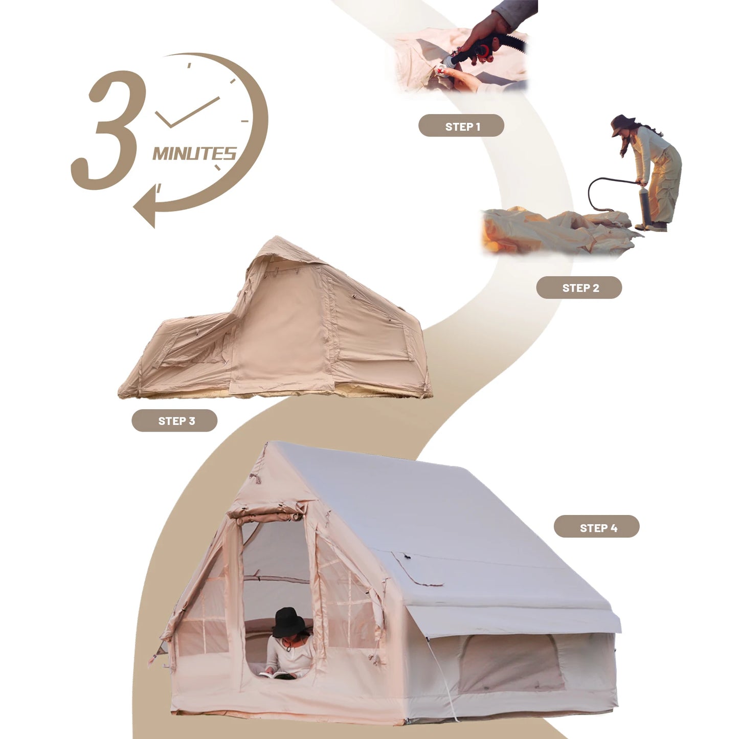 Pakicetus 4-8 Person Inflatable Camping Tent Quick Setup Waterproof Shelter