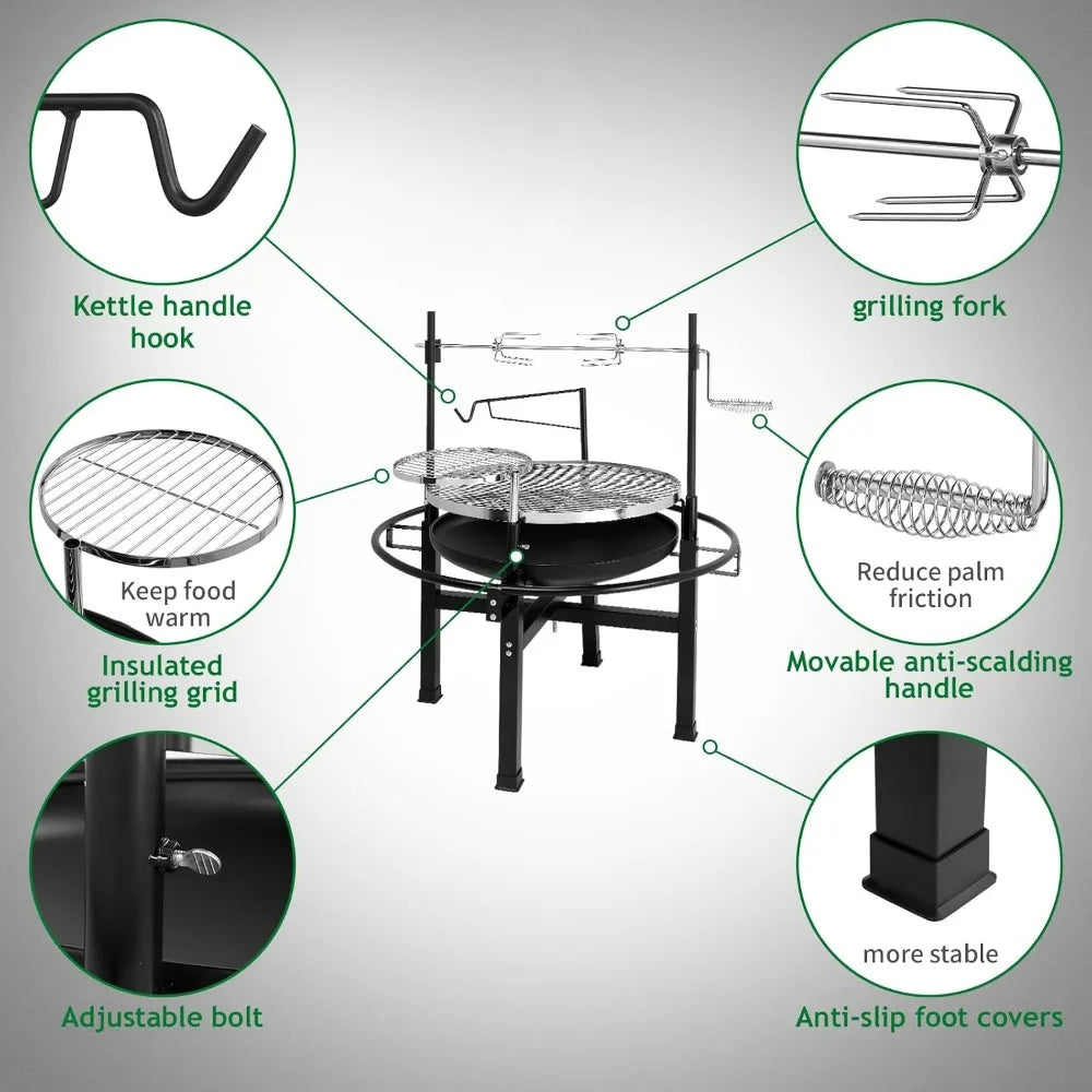 Classic Metal Outdoor Wood Burning Fire Pit Featuring Swivel Grills