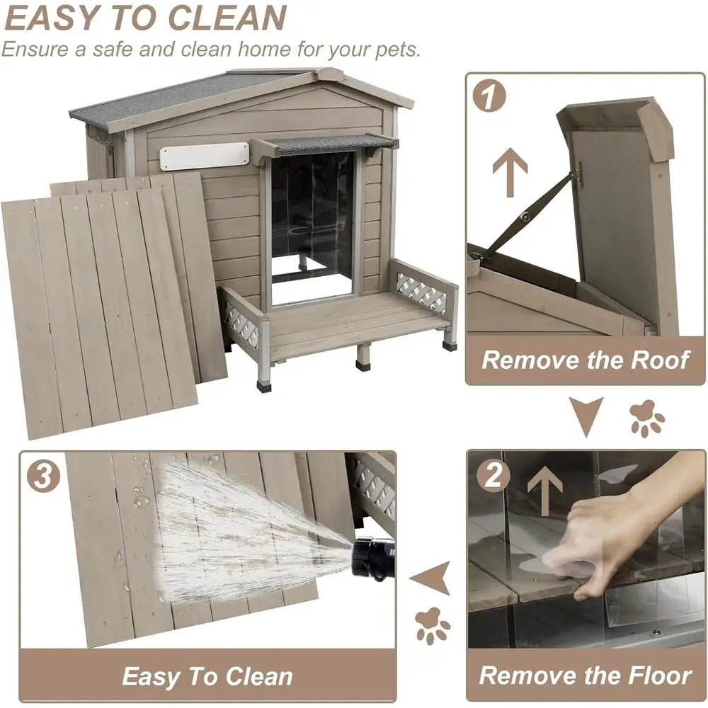 Outdoor Wooden Dog House With Porch And Metal Chew Protection