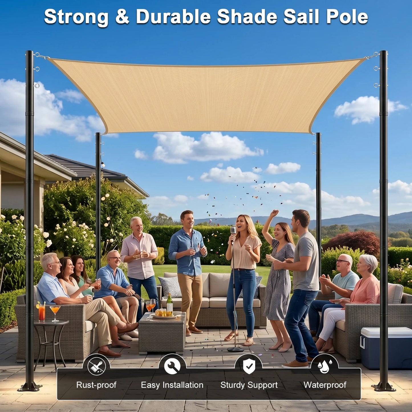 4-Pack Heavy Duty Metal Shade Sail Poles Outdoor Post Kit