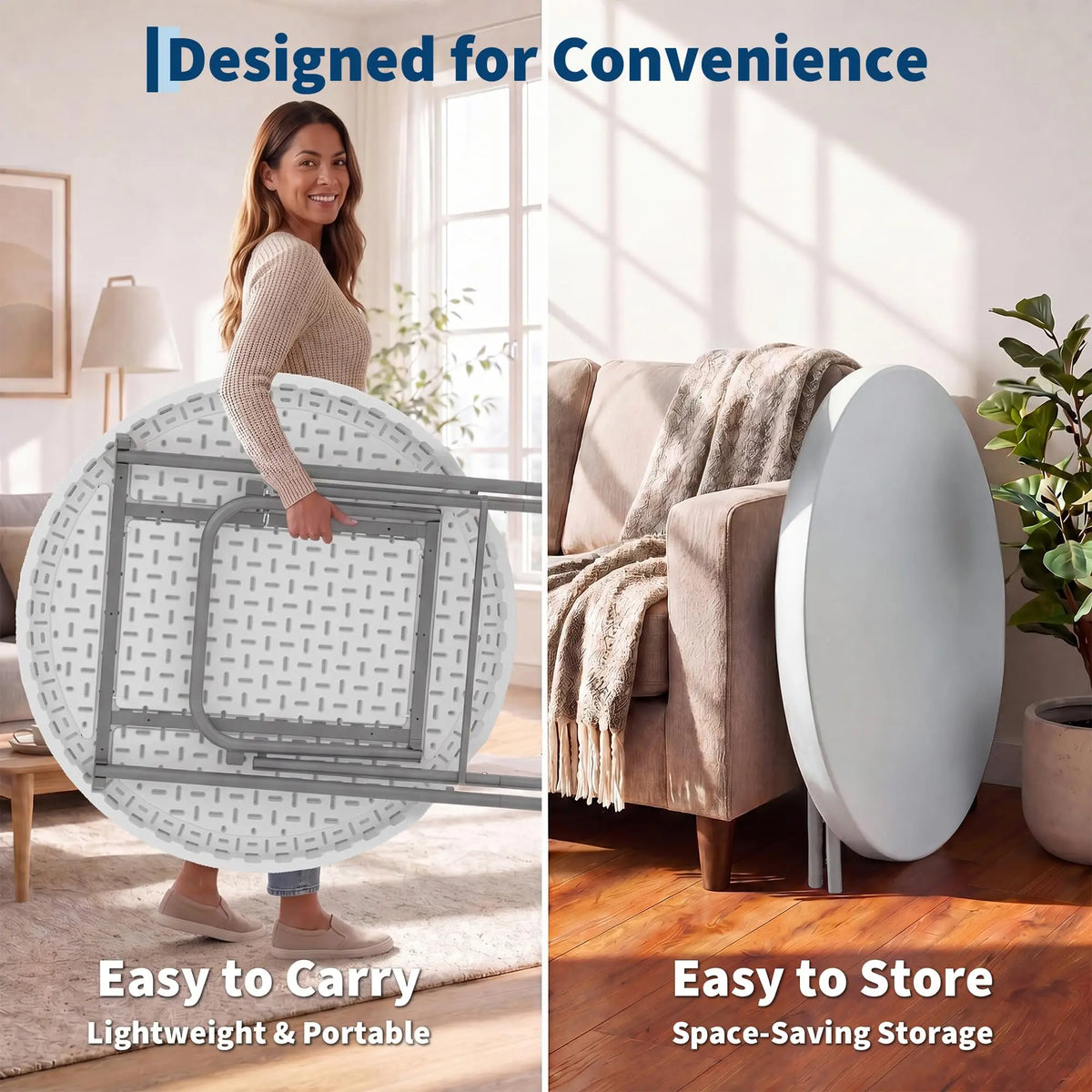 GarveeLife Folding Cocktail Table With Waterproof Top And Steel Frame
