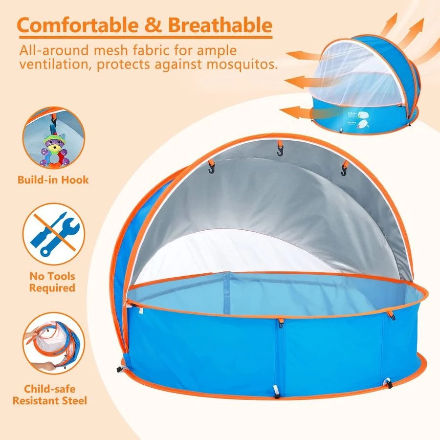 Kids Paddling Pool With UV Sun Shelter And Mosquito Net
