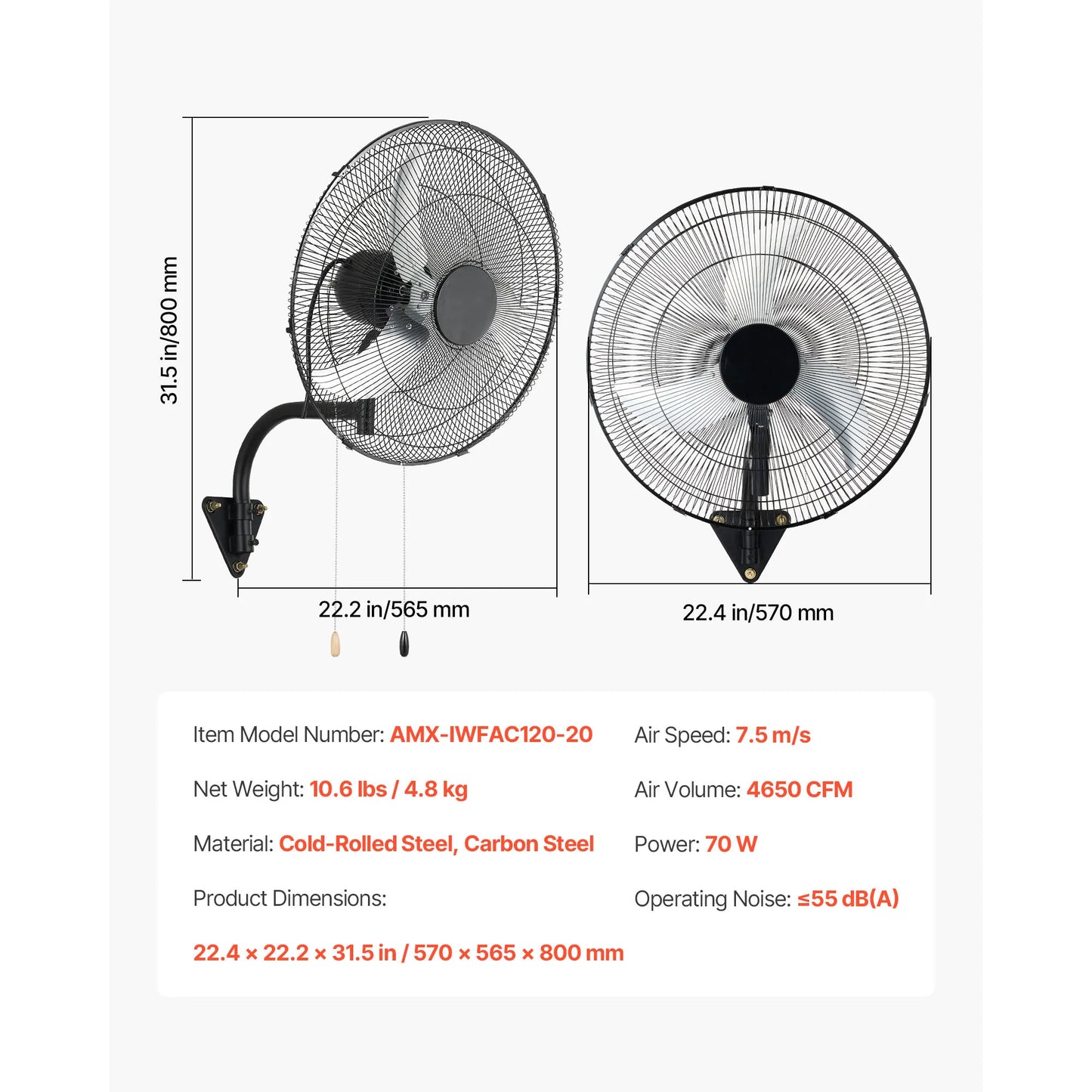 SucceBuy Wall Mount Fan 3 Speed Adjustable Rotation Industrial Workshop