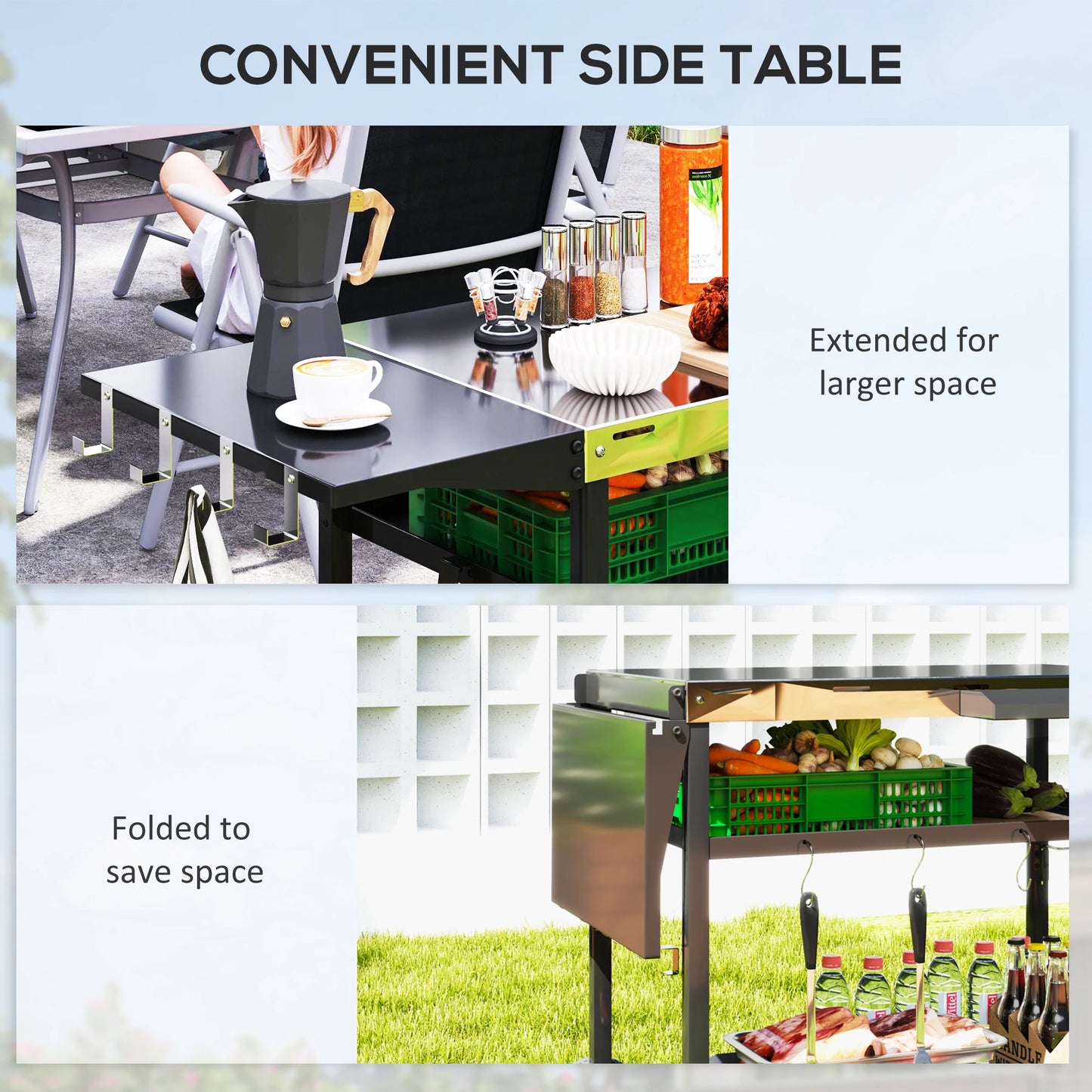 Stainless Steel Outdoor Bar Cart Grill Table With Wheels Storage