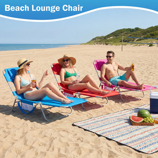 MCQ Foldable Adjustable Beach Lounge Chair With Armrests And Backrest