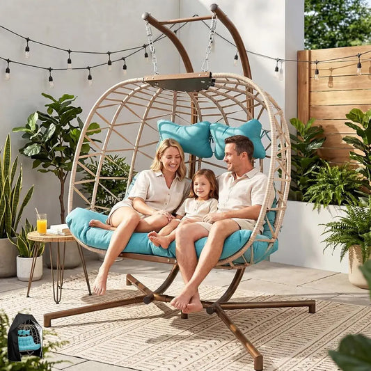 Oversized Double Swing Chair With Stand For Outdoor Patio