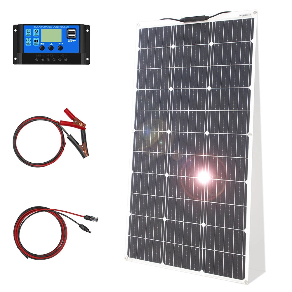 Asunerge 12V Flexible Solar Panel Kit 100W Monocrystalline Waterproof Controller
