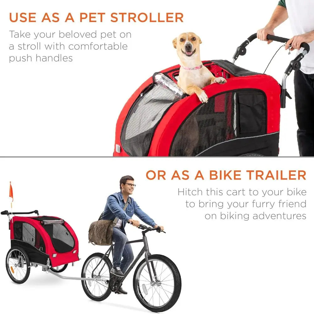 Alloy Steel Dog Bike Trailer Pet Stroller With Hitch Suspension