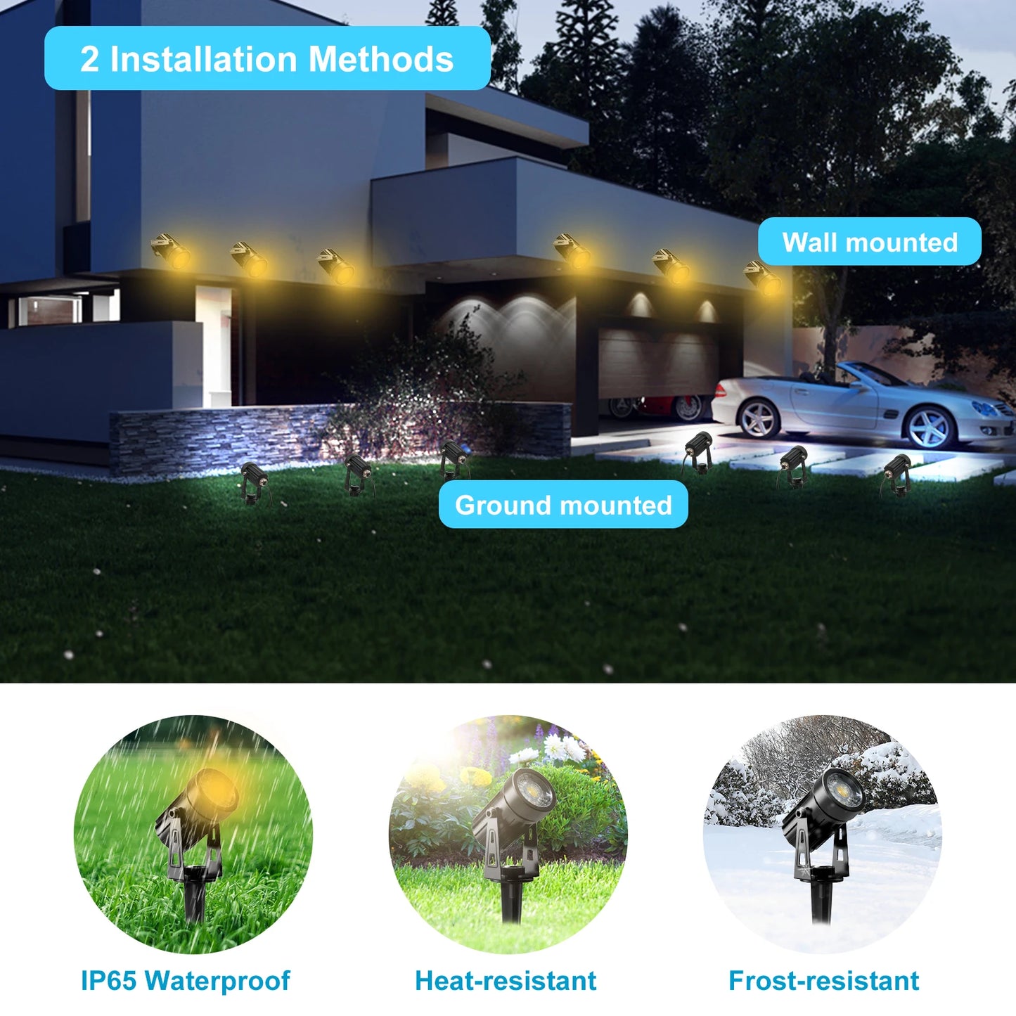 T-SUNRISE US Plug COB Spotlight Garden Light IP65 Waterproof