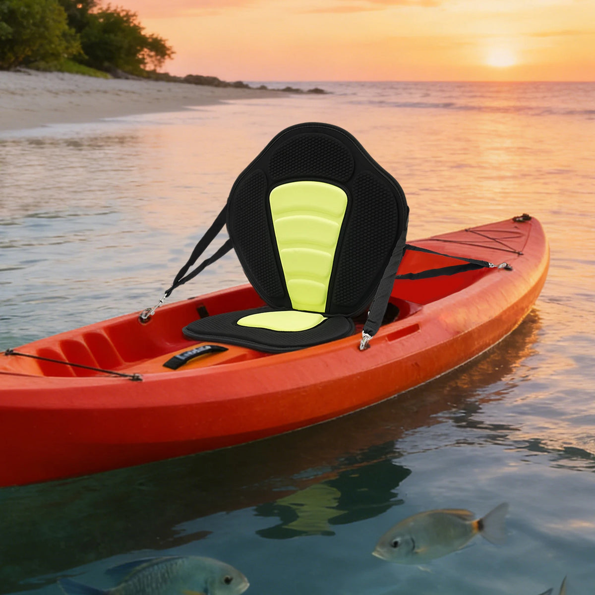 Ergonomic Kayak and Canoe Seat with Adjustable Straps and Storage