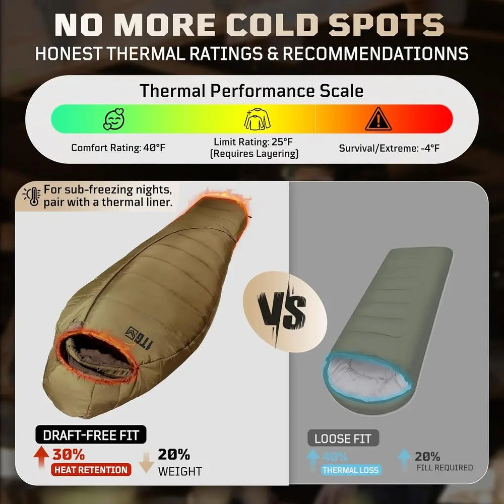 Cold Weather Backpacking Sleeping Bag Duck Down 25 36F