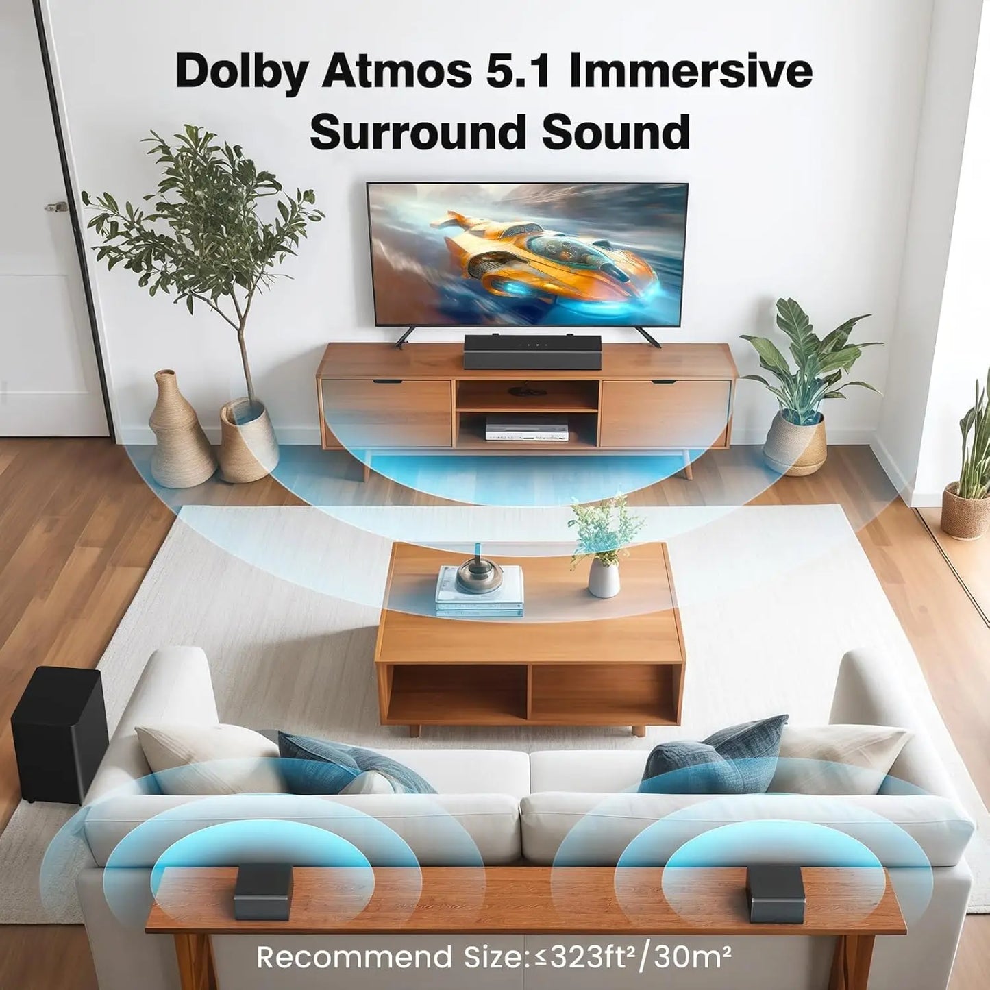 Dolby Atmos 5.1 Soundbar With Wireless Subwoofer And Surround Speakers
