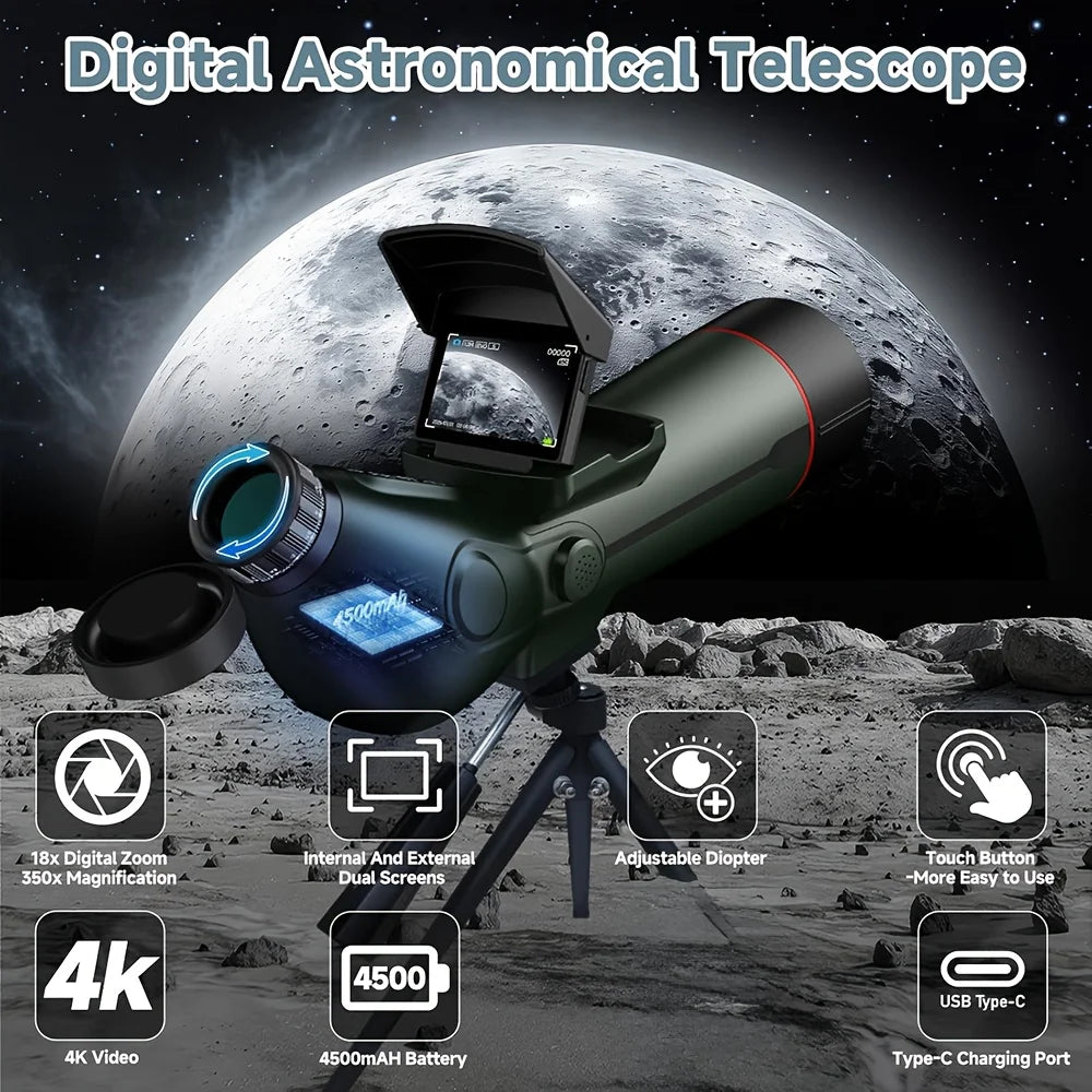 Hrvzdvw Digital Spotting Scope With Screen 4K Auto Focus