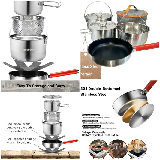 Ytyin Stainless Steel Camping Cookware Set With Travel Bag