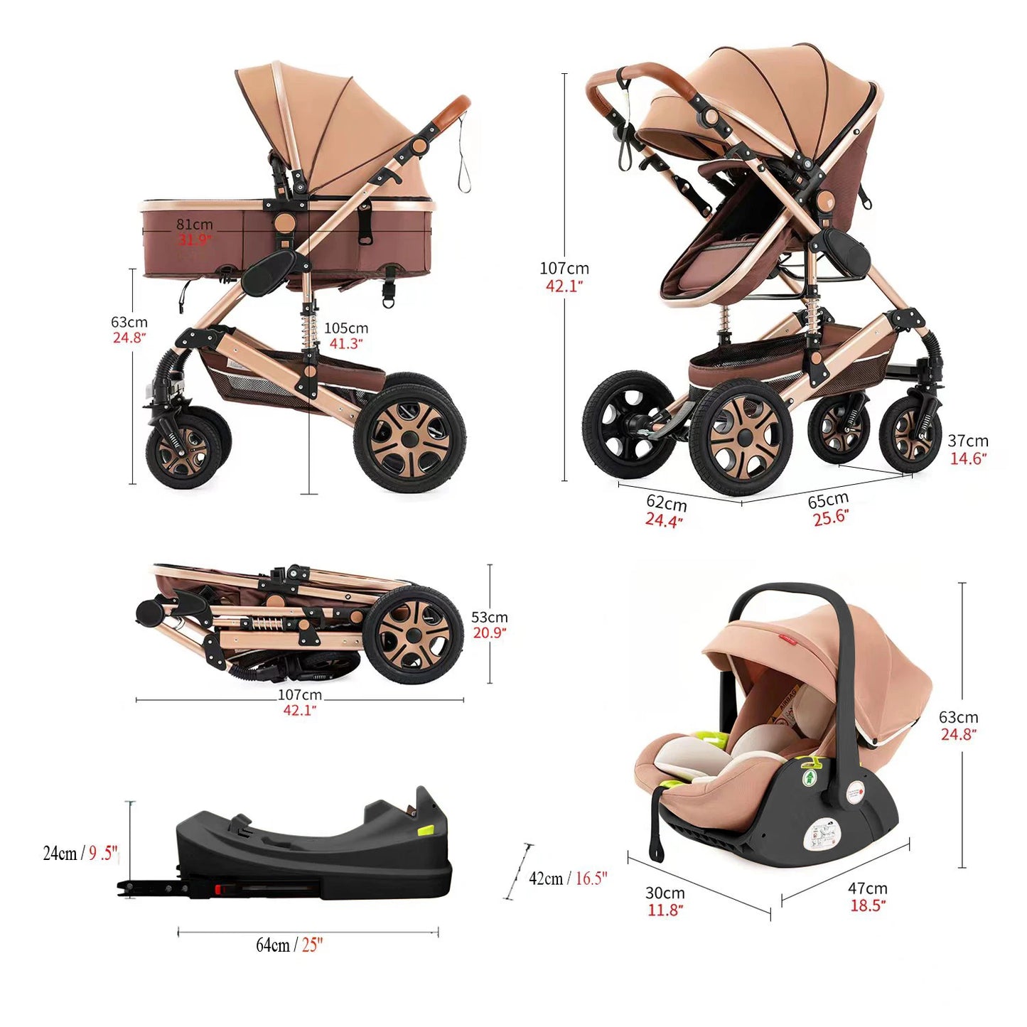 SteAnny Baby Travel System 3in1 Stroller With Isofix Base