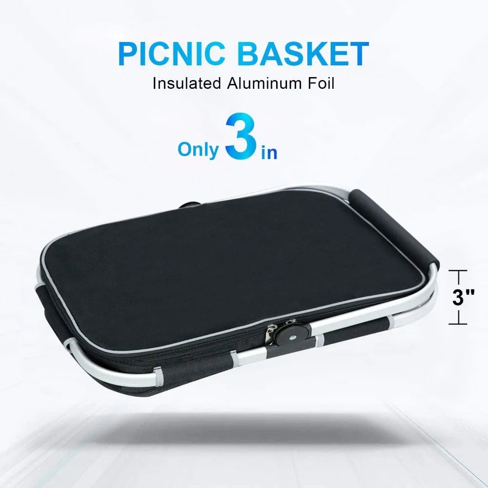 NBVCX Insulated Picnic Basket With Foldable Leakproof Pockets
