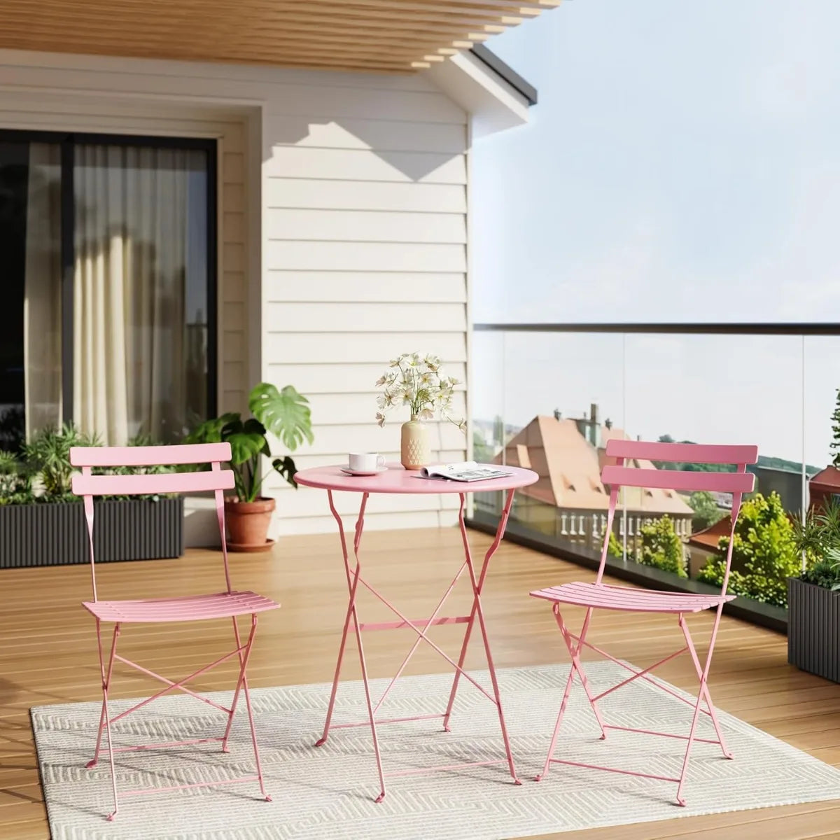 XIUWO 3-Piece Outdoor Folding Bistro Set With Table And Chairs