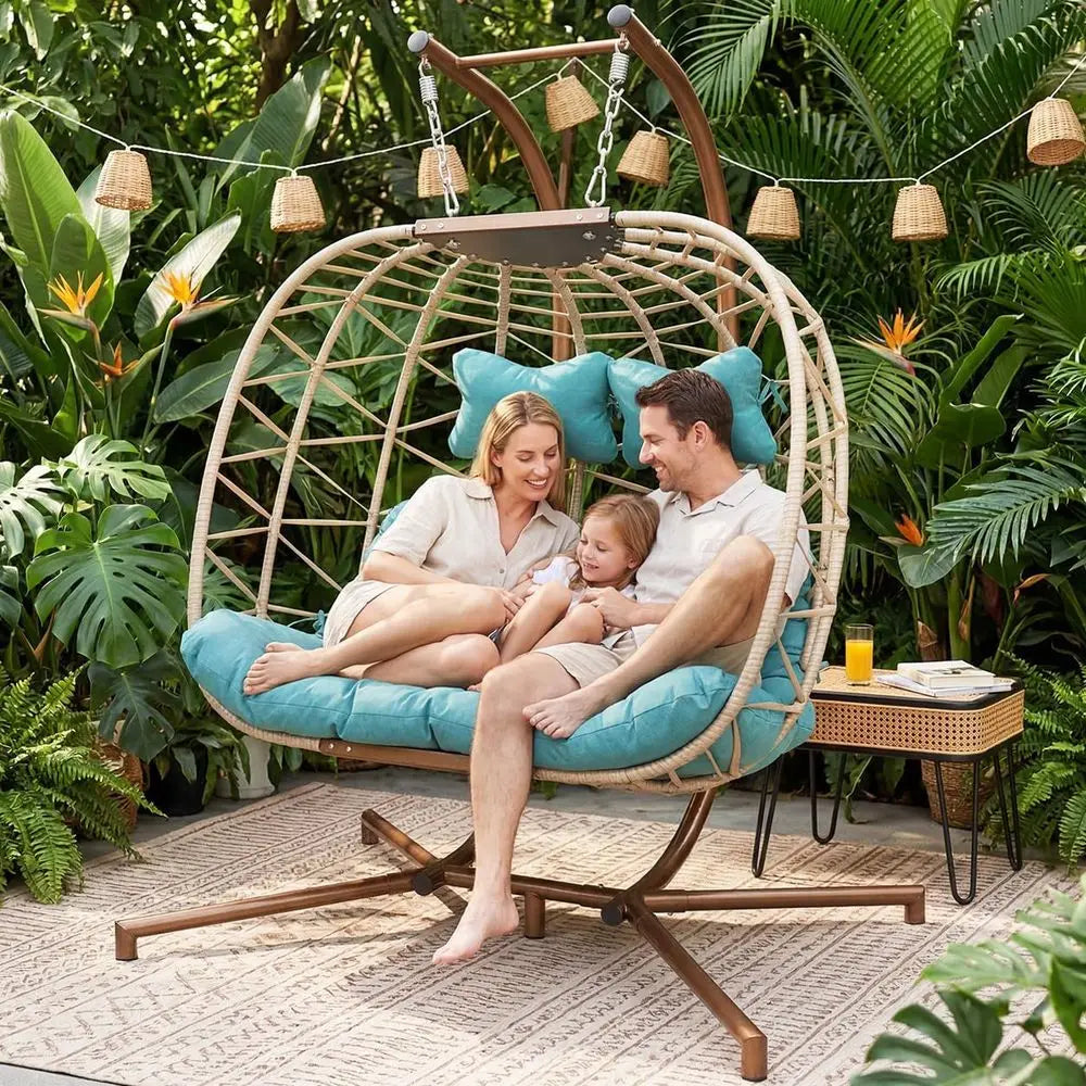 Oversized Double Swing Chair With Stand For Outdoor Patio