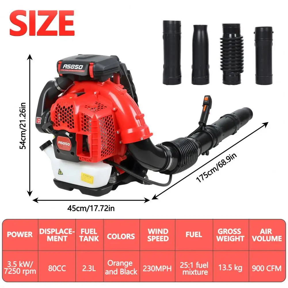 Premium 80CC Two Stroke Gas Backpack Leaf Blower Set