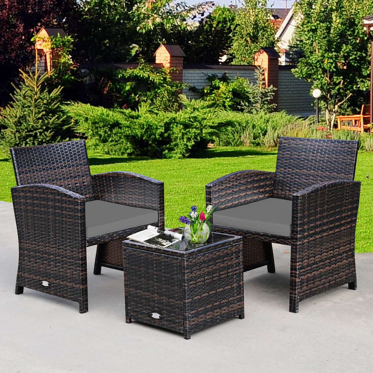 HOMASIS Patio Rattan Wicker Sofa Set With Coffee Table