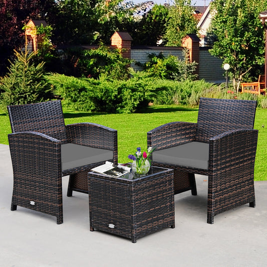HOMASIS Patio Rattan Wicker Sofa Set With Coffee Table