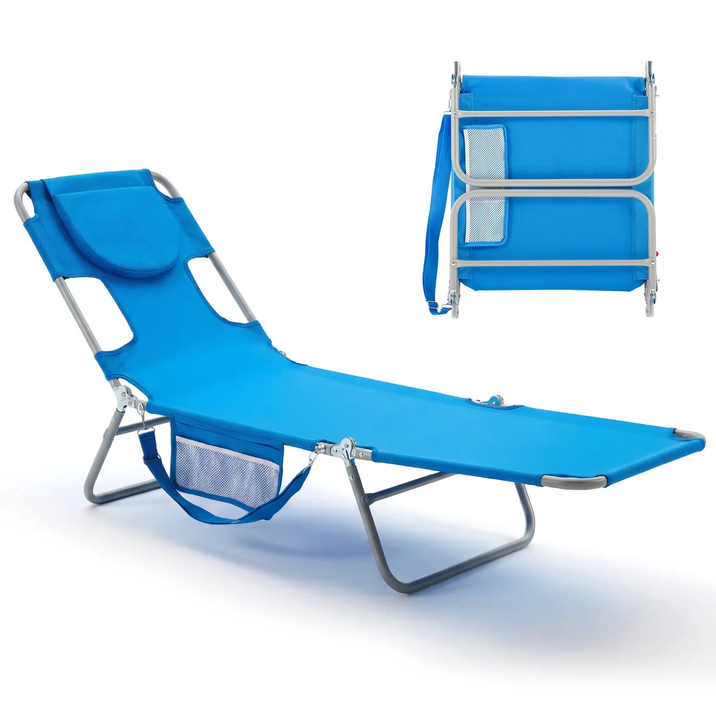 MCQ Foldable Adjustable Beach Lounge Chair With Armrests And Backrest