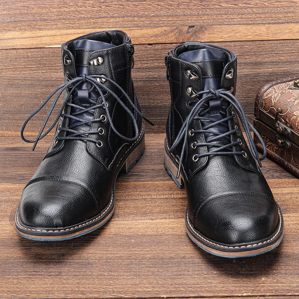 Hecrafted Men's Classic Leather Boots With Zipper Ankle