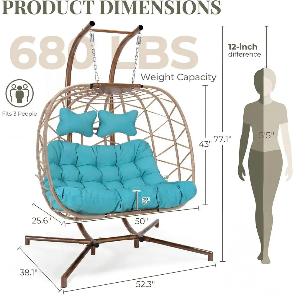 Oversized Double Swing Chair With Stand For Outdoor Patio