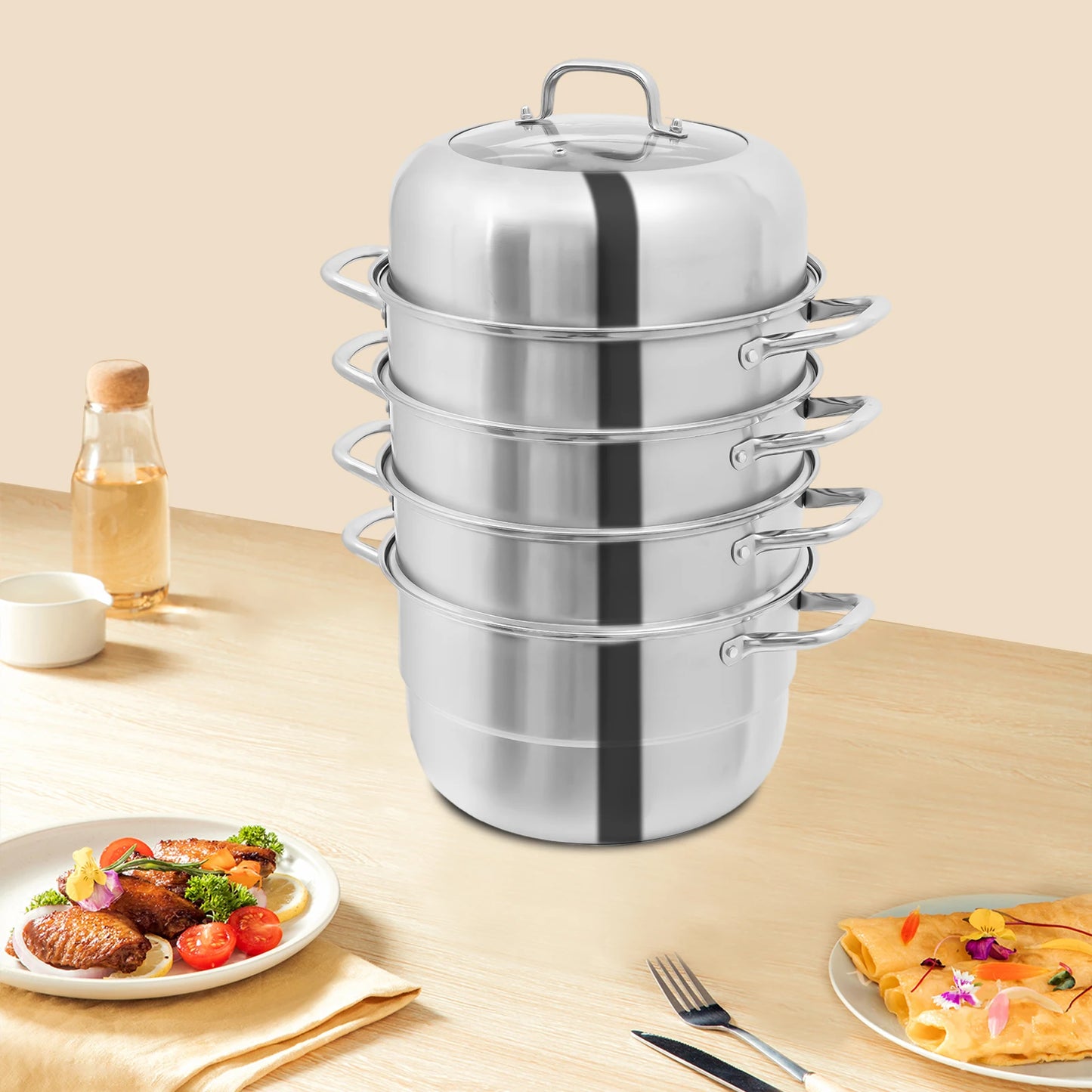 Bymaocar 5 Tier Stainless Steel Steamer Pot With Lid For All Hobs