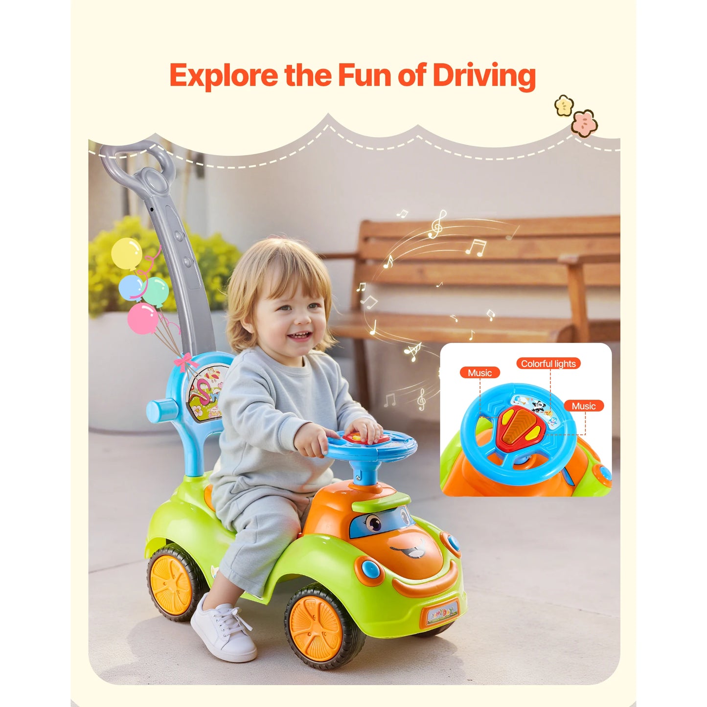 SucceBuy Ride On Push Car With Guardrails And Underseat Storage