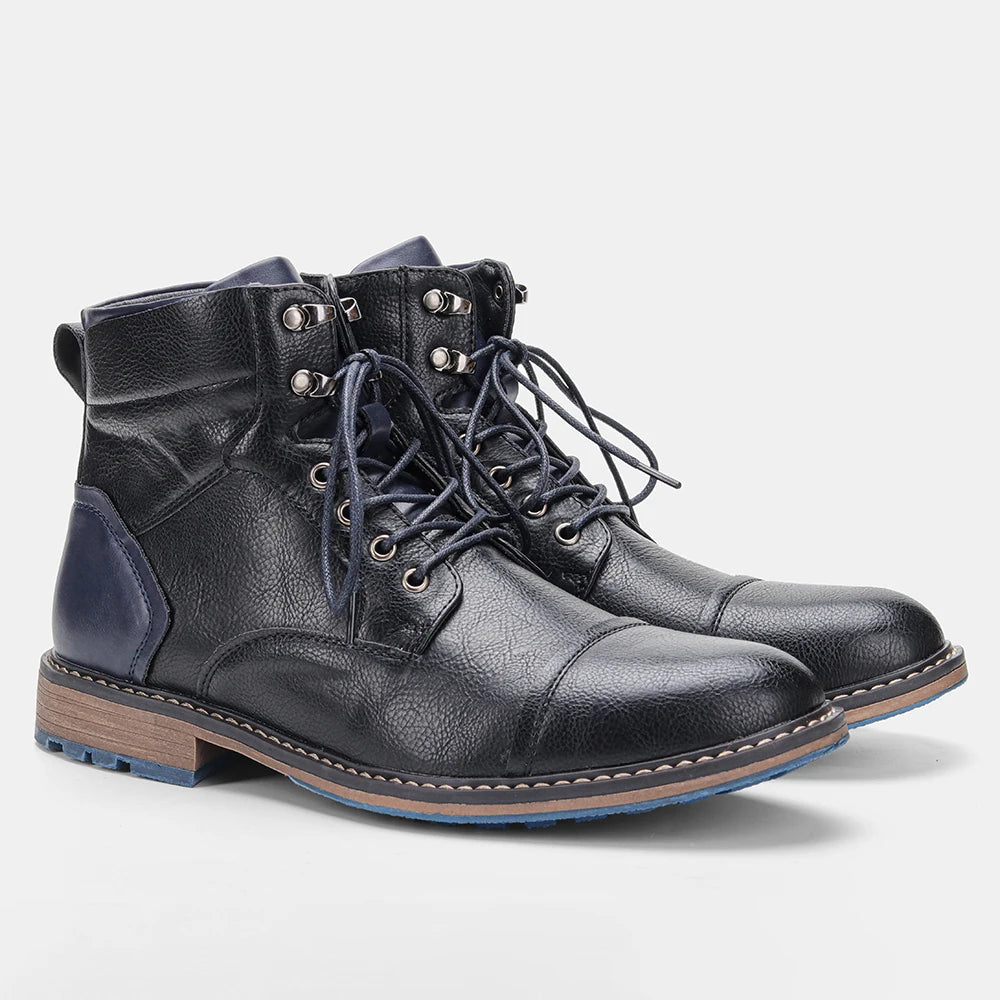 Hecrafted Men's Classic Leather Boots With Zipper Ankle