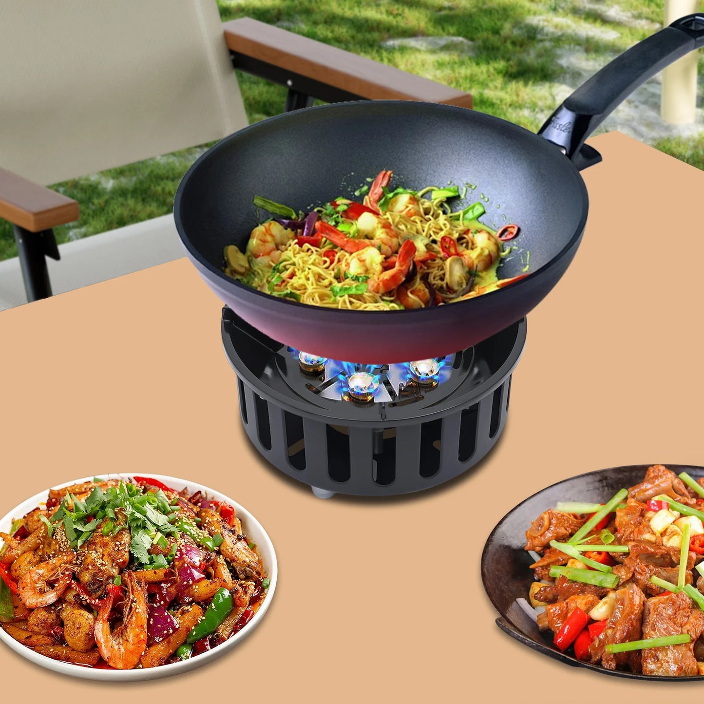 Rolled Steel Portable Camping Stove 72000BTU Windproof Cooker