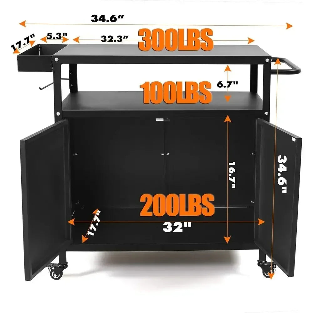 Portable Outdoor Folding Bbq Cart With Stainless Steel Top And Storage