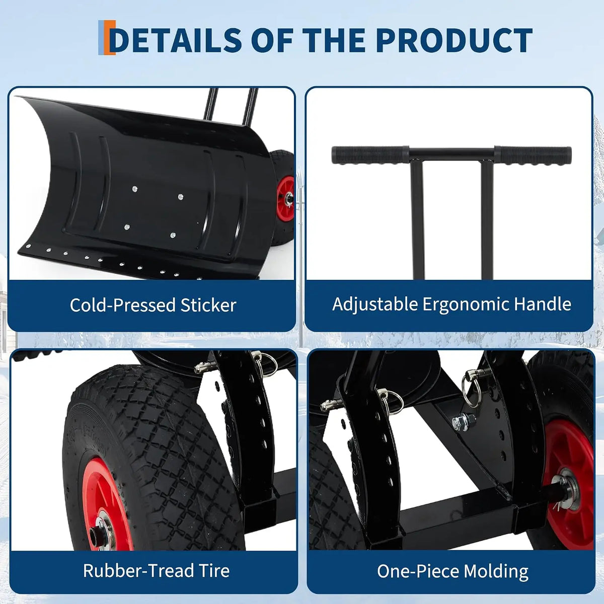 HiMISS Heavy Duty Wheeled Snow Pusher With Adjustable Handle