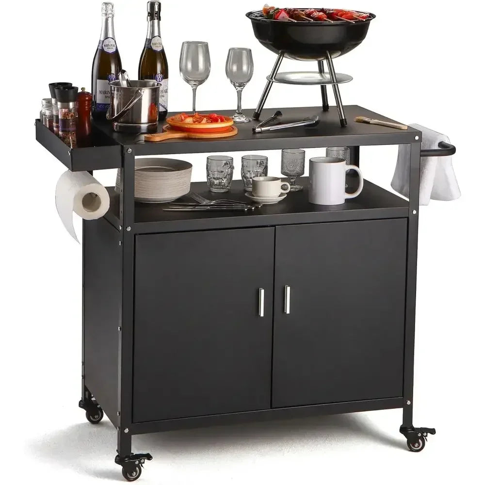 Portable Outdoor Folding Bbq Cart With Stainless Steel Top And Storage