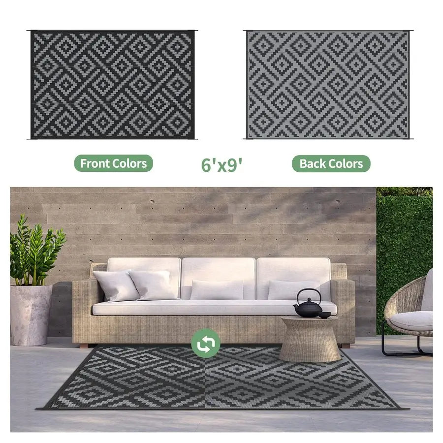 Outdoor Reversible Waterproof Rug For Patio Deck Porch