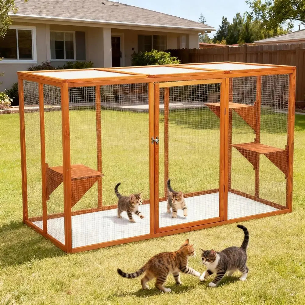 Outdoor Cat Enclosure With Waterproof Roof and Multi Level Design