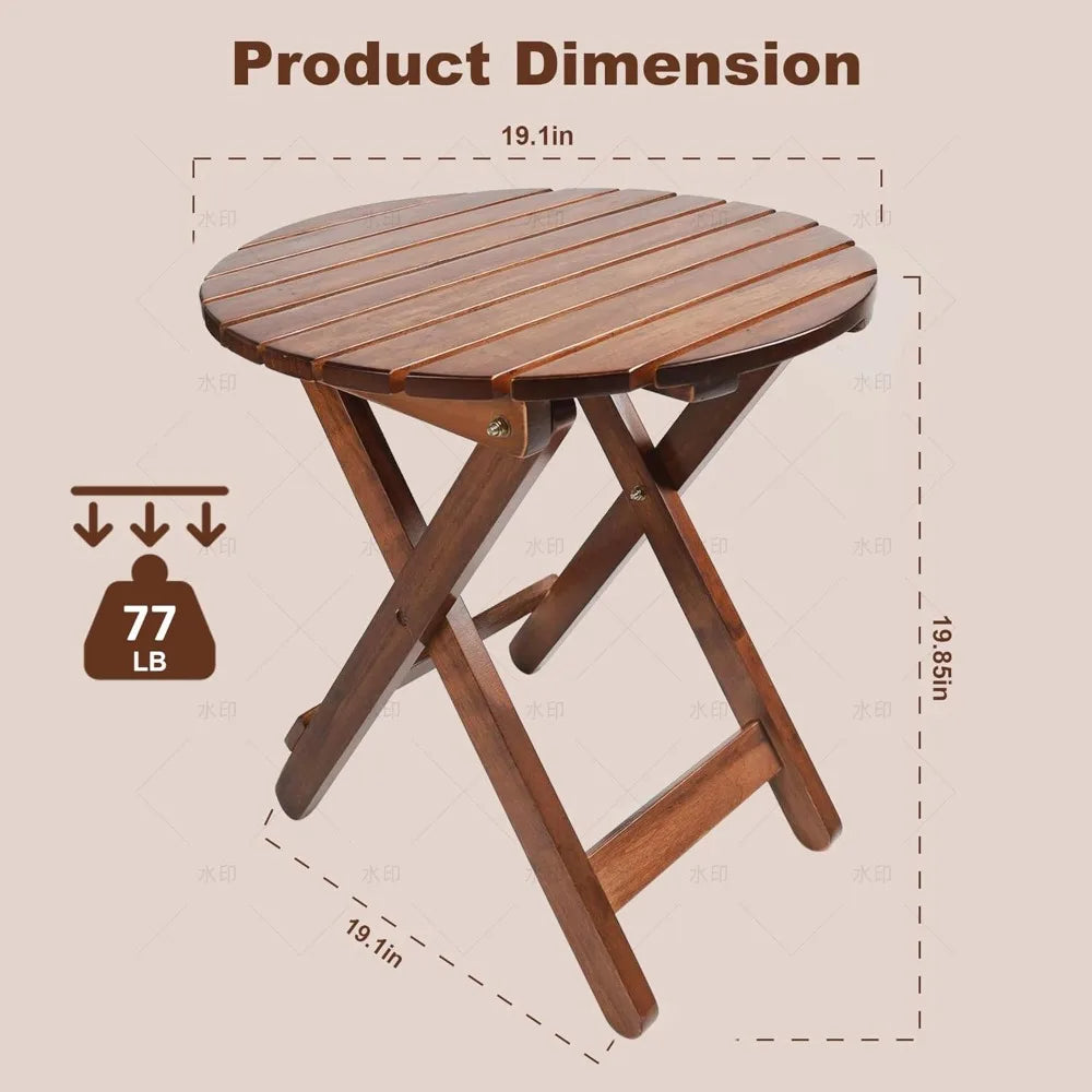 XIUWO Outdoor Round Wood Patio Side Table Folding End Table