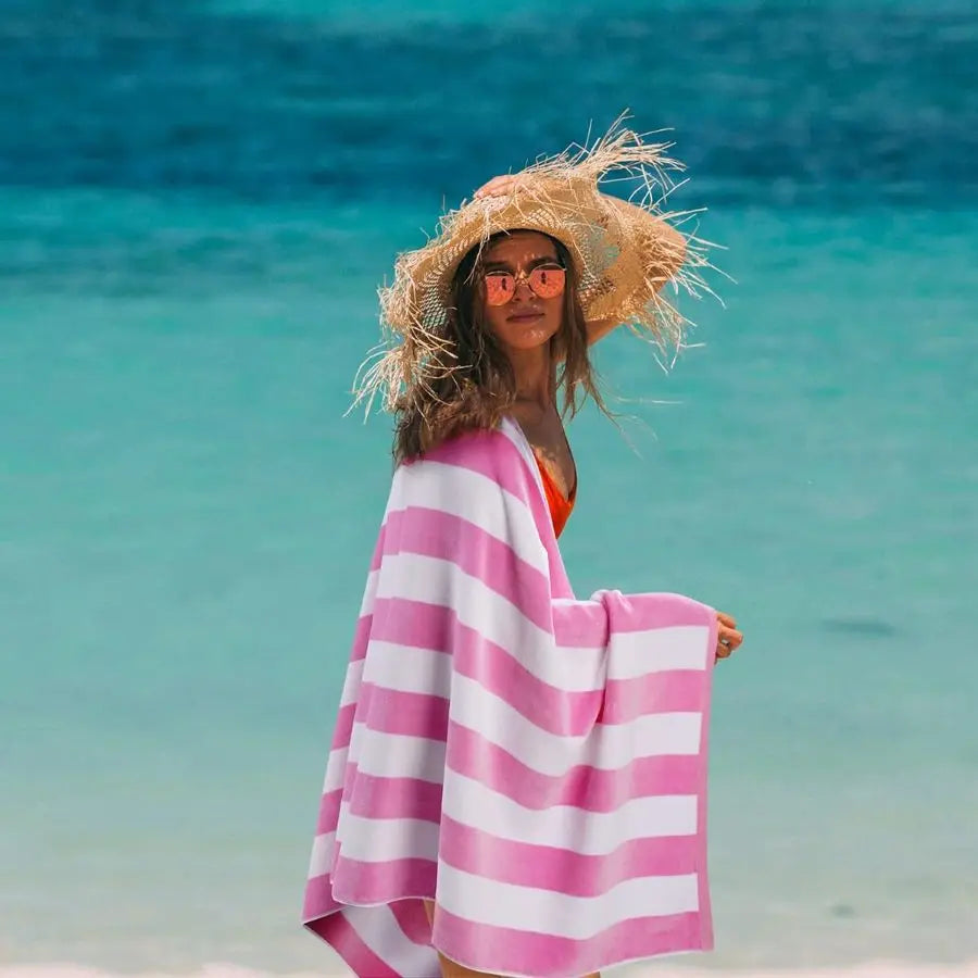 100 Percent Cotton Striped Beach Cabana Towel For Adults