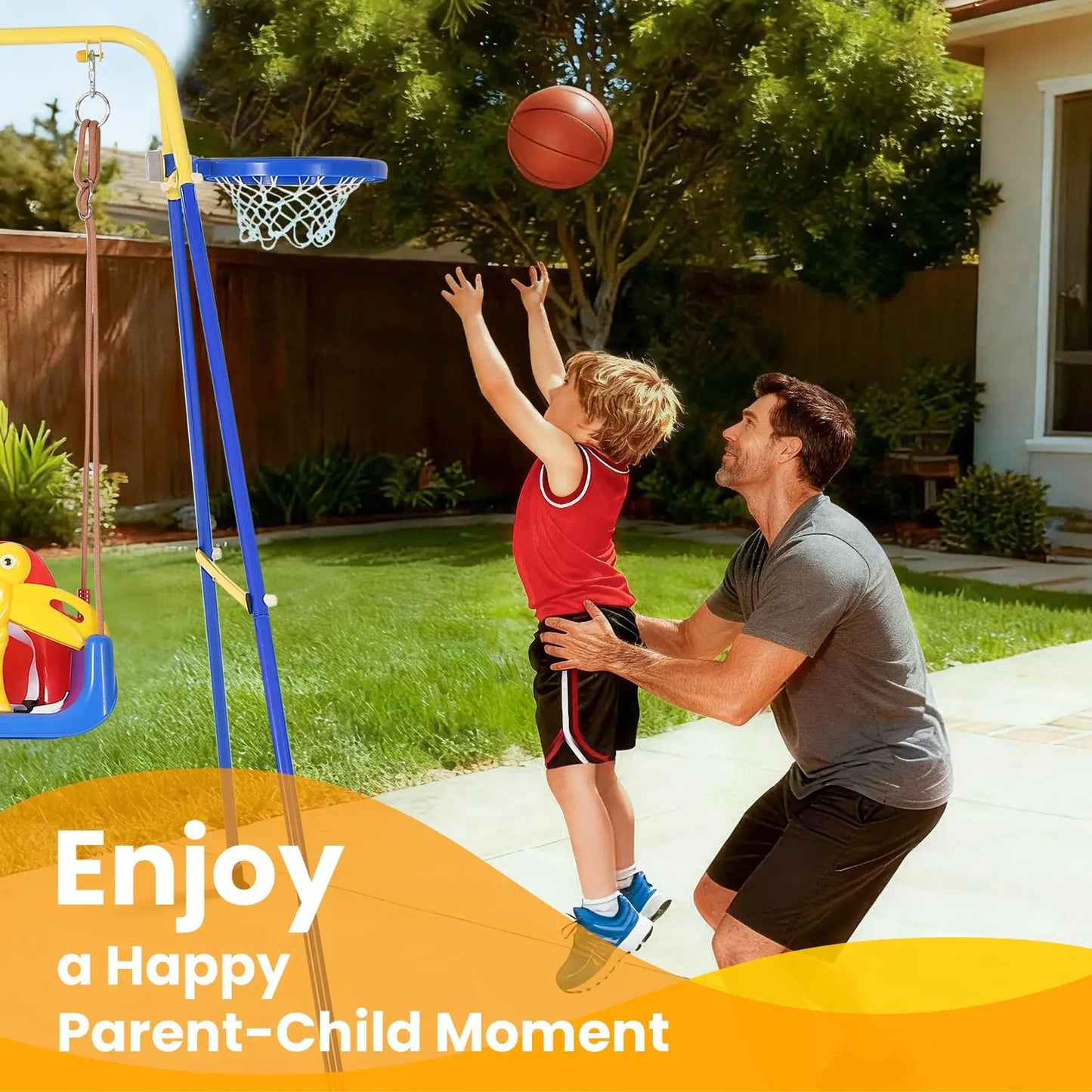 TWISTER.CK 4-in-1 Toddler Swing Set With Basketball Hoop