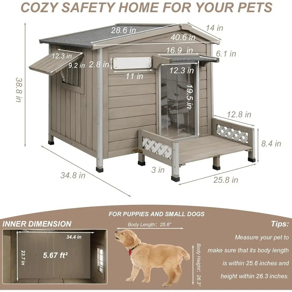 Outdoor Wooden Dog House With Porch And Metal Chew Protection