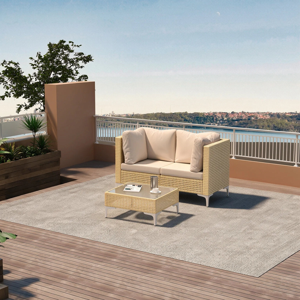 Boho Outdoor Patio Sectional Sofa Set With Cushions And Wicker